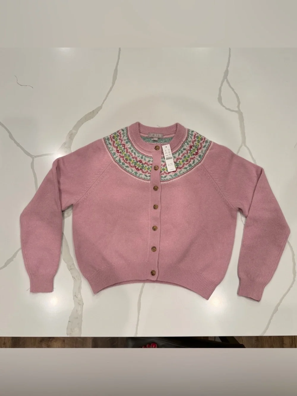 J.Crew Fair Isle Nordic Cardigan Pink Multi Wool NWT XS $158 CP416 - Picture 2 of 8